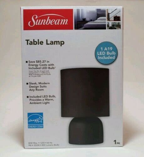 Sunbeam Table Lamp Black Shade Metal Base Wired W Led