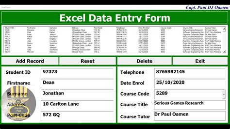 Overview Of An Excel Data Entry Form Developed Using Userform Youtube