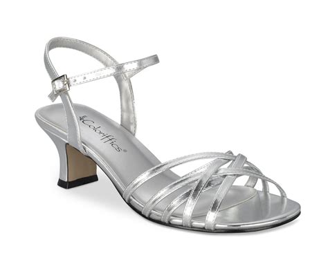 silver metallic strappy  heel dress shoes