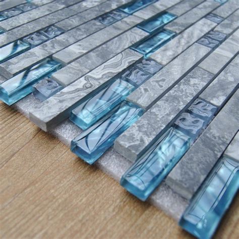 Sea Blue Glass Tile Kitchen Backsplash Marble Bathroom Interlocking
