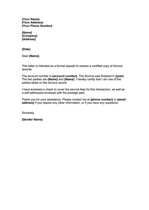 request  divorce records letter template printable
