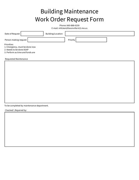 printable maintenance work order forms printable form templates