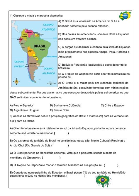geografia localizacao  territorio brasileiro na america atividade de geografia sobre
