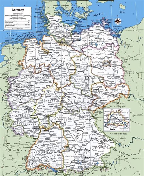large detailed political  administrative map  germany  cities germany europe