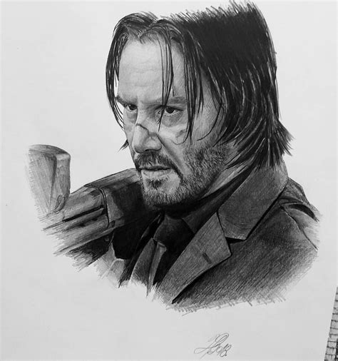 john wick drawing pencil sketch colorful realistic art images