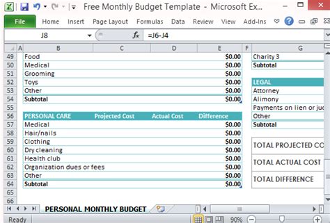 personal monthly budget template  excel