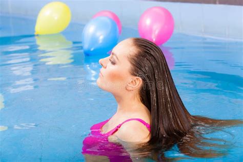 Woman Enjoying The Water In Swimming Pool Stock Image Image Of Woman