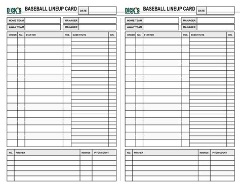 batting lineup template  printable templates