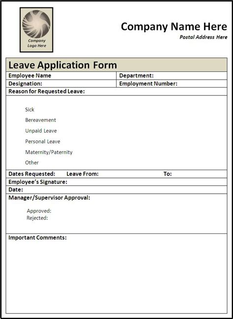 leave application form  word templates