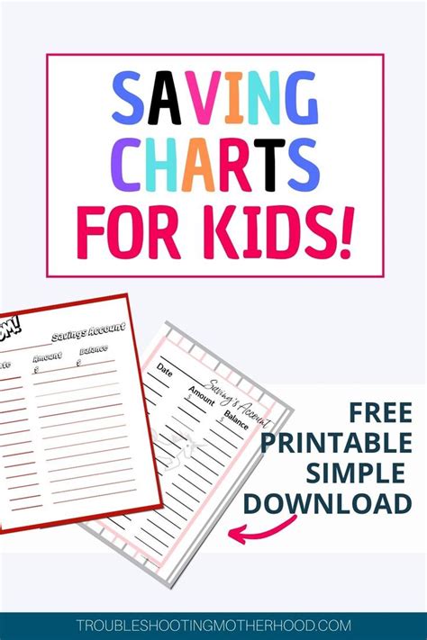printable savings charts  kids  manage  savings saving chart saving money chart