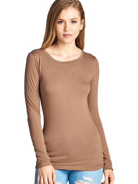 Women S Long Sleeve Round Neck Fitted Top Basic T Shirts Fast And Free