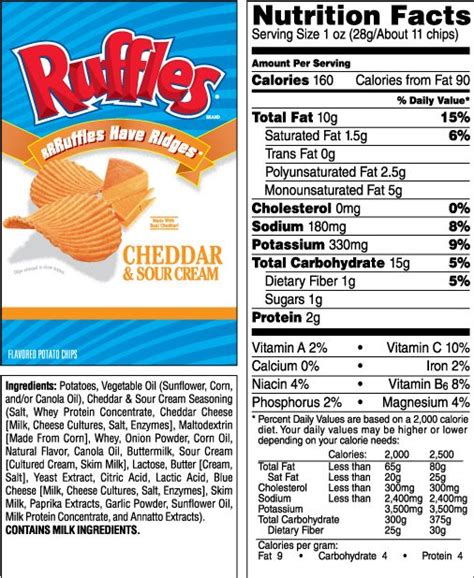 lays barbecue chips nutrition label