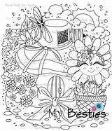 Coloring Besties Digi Img19 Ville Stamp Instant Dolls Hat Town Flower Create Color House sketch template