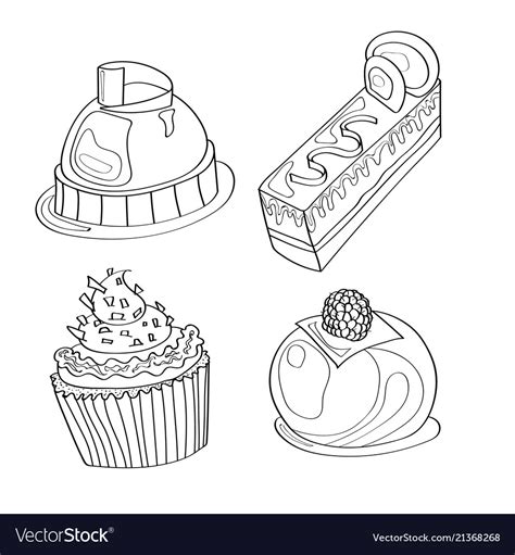 coloring book coloring page cake sweet bakery vector image