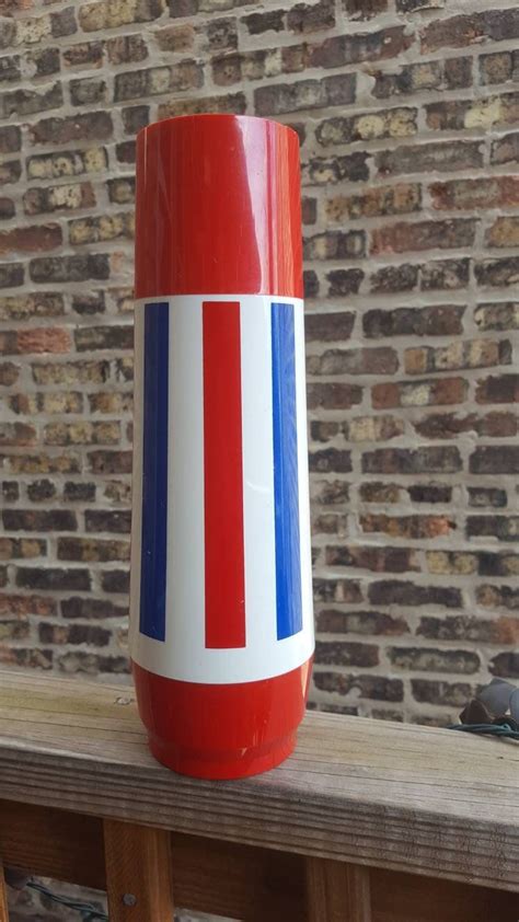 vintage thermos thermo serv red white and blue insulated