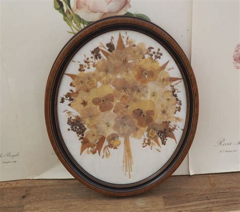 lovely vintage pressed flowers picture   oval etsy pressed