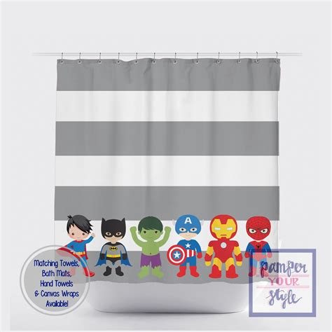 Superhero Custom Shower Curtain Superheroes Bath Curtain Etsy
