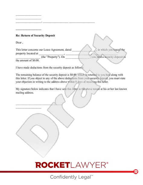security deposit return letter template rocket lawyer
