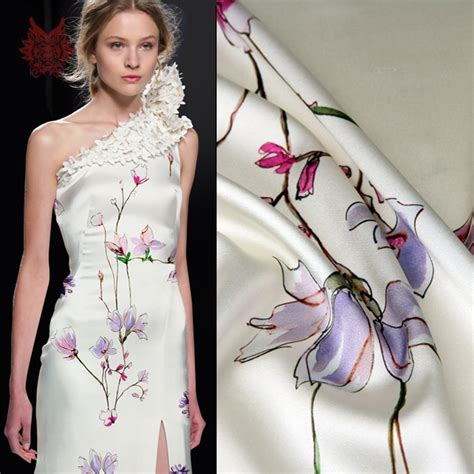 luxury elegant floral print spandex silk fabric apparel  dress natural silk tissue cloth tela