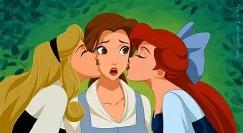 two princess are kissing belle disney princess disney twisted disney