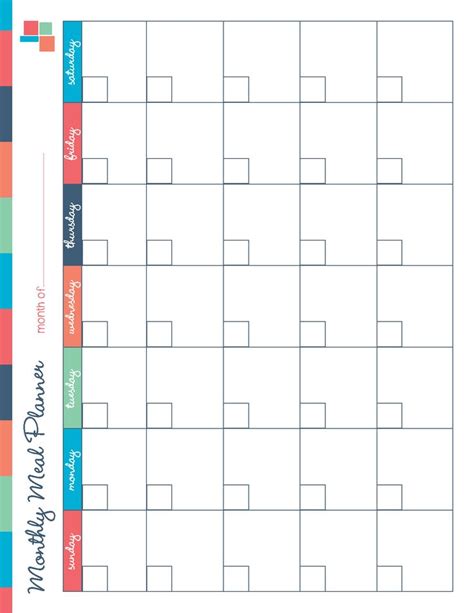 monthly meal planner template planner template