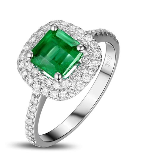 carat princess cut emerald  diamond double halo engagement ring  white gold jeenjewels
