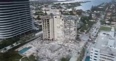 june  drone footage shows  devastating aftermath   partially collapsed miami beach