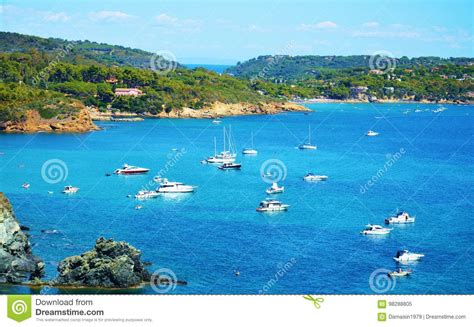 tyhrrhenian sea rocks boats floating  tuscany  elba island italy stock image image