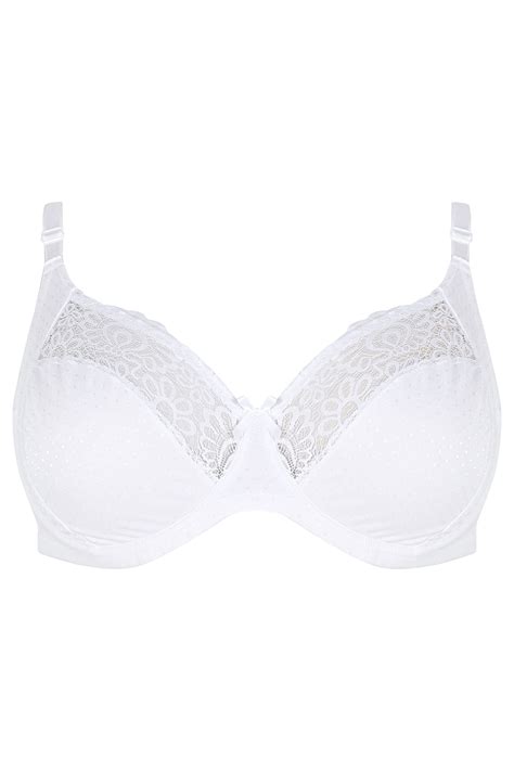 White Cotton Rich Spot And Lace Underwired Bra Sizes 38dd To 48g
