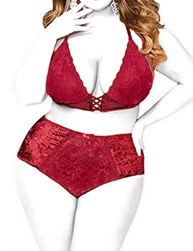 plus size sexy crushed velvet lace mesh bra and high waist crotchless