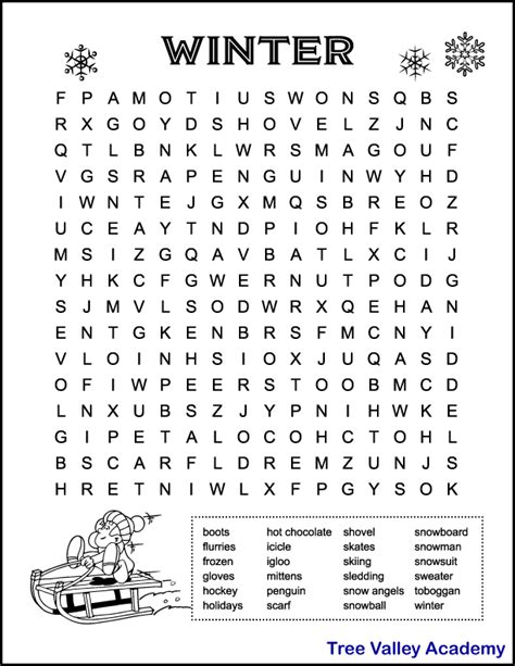 printable winter word search difficult