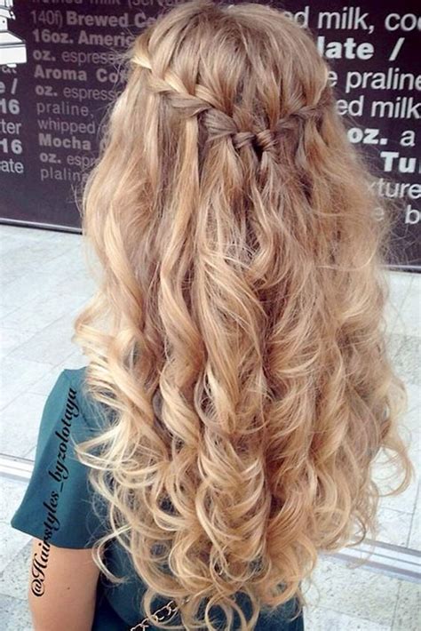 Waterfall Braid With Curly Hair Prom Wedding Blonde Homecoming