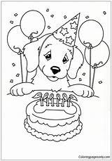 Birthday Puppy Happy Pages Party Cake Coloring Color Kids Online Coloringpagesonly sketch template