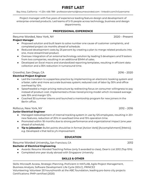 project manager resume examples   resume worded