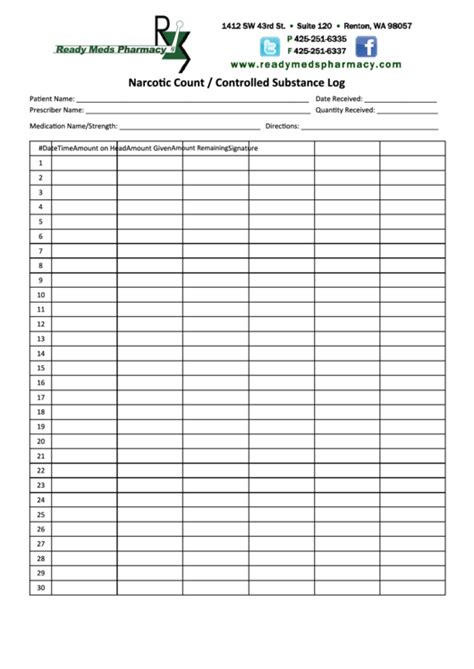 narcotic count controlled substance log printable