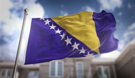 bosnien und herzegowina flagge  rendering auf blauem himmel gebaeude hintergrund premium foto