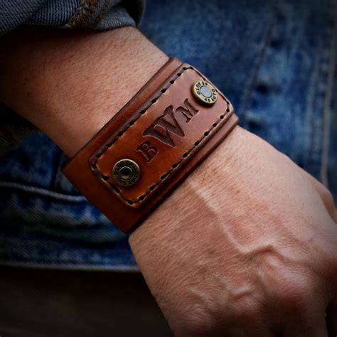 personalized mens leather bracelet leather cuff bracelet bullet bracelet bullet cuff