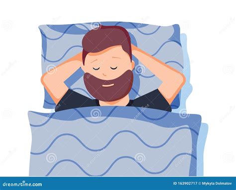 Sleep A Man Is Sleeping In Bed Good Night Vector Illustration In