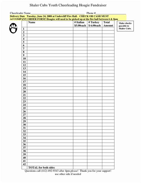 school fundraiser order form template lovely printable order form
