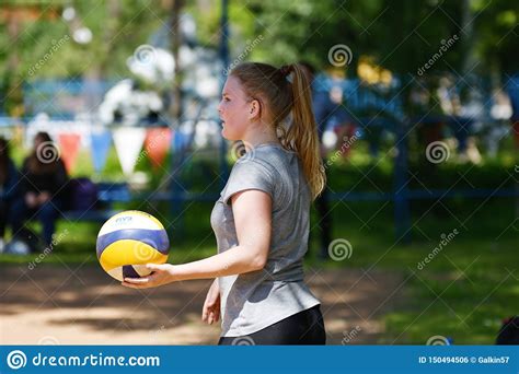 orenburg russia 9 10 june 2017 year girl playing beach volleyball