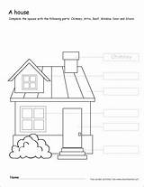 Parts House Worksheets Color Colour Printable Label Grade Kindergarten Preschool Activities Activity Coloring First Kids Worksheet Sheets Writing Colouring Pages sketch template