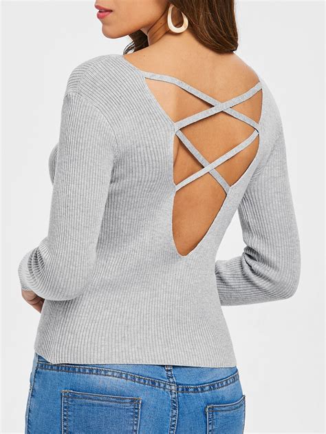 kenancy back criss cross women sweater autumn long sleeve ribbed