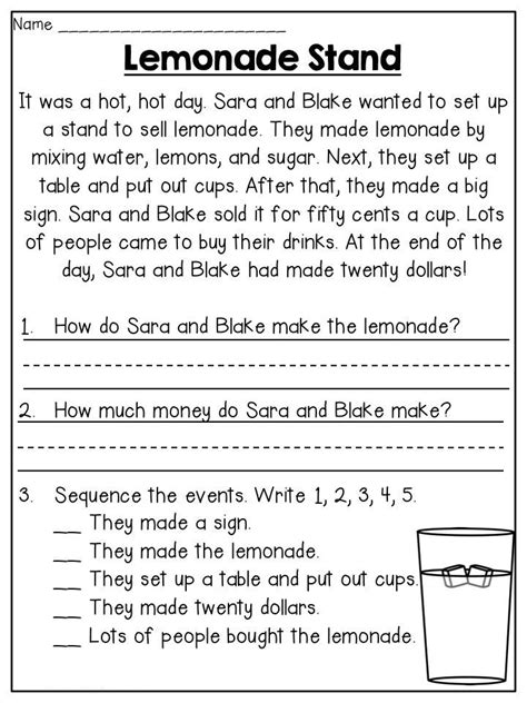 reading comprehension  grade worksheets