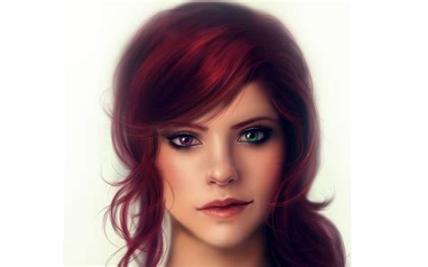 Wallpaper Face Redhead Model Long Hair Green Eyes Artwork Black