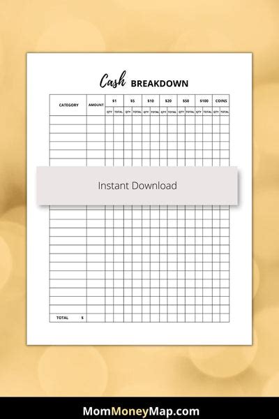 cash breakdown sheet printable  mom money map