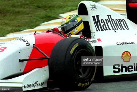 Brazilian Formula One Driver Ayrton Senna Takes A Turn In His