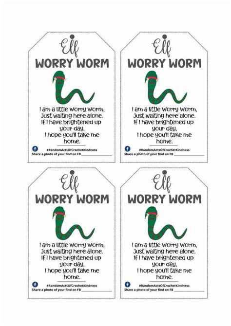 elf worry worm poem tags  printable start crochet