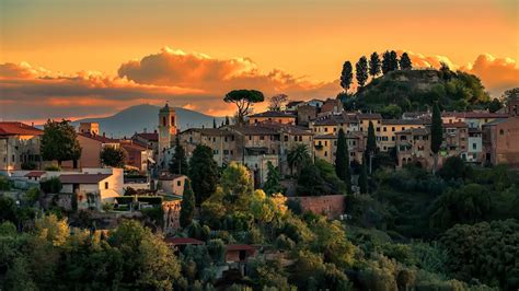 architecture building house nature italy church trees clouds sunset hill tower