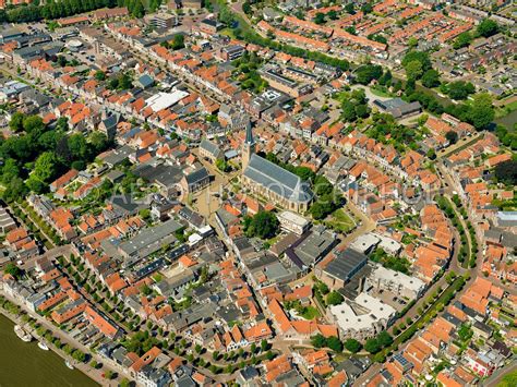 aerophotostock franeker frjentsjer binnenstad luchtfoto vanaf de kromme gracht met onder