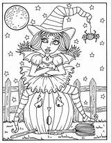 Hocus Pocus Printable Witch Witches Whimsical Colorier Haloween Feuilles sketch template